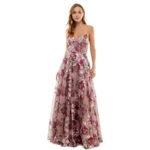 Say Yes to the Prom Pink Floral 3D Appliqué Gown Embroidered Dress Size 3